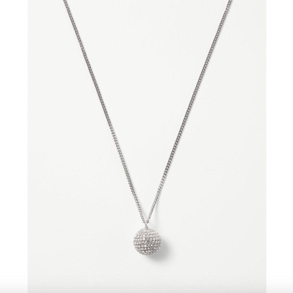 ANN TAYLOR Disco Ball Pendant Necklace Silver & Rhinestone